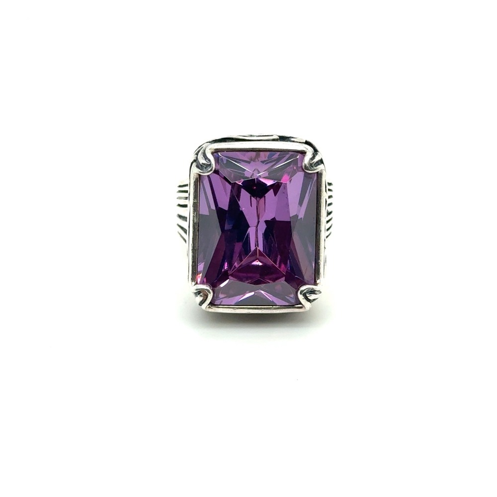 Silpada Sterling Silver Purple Emerald Cut Statement Ring Size 8.5